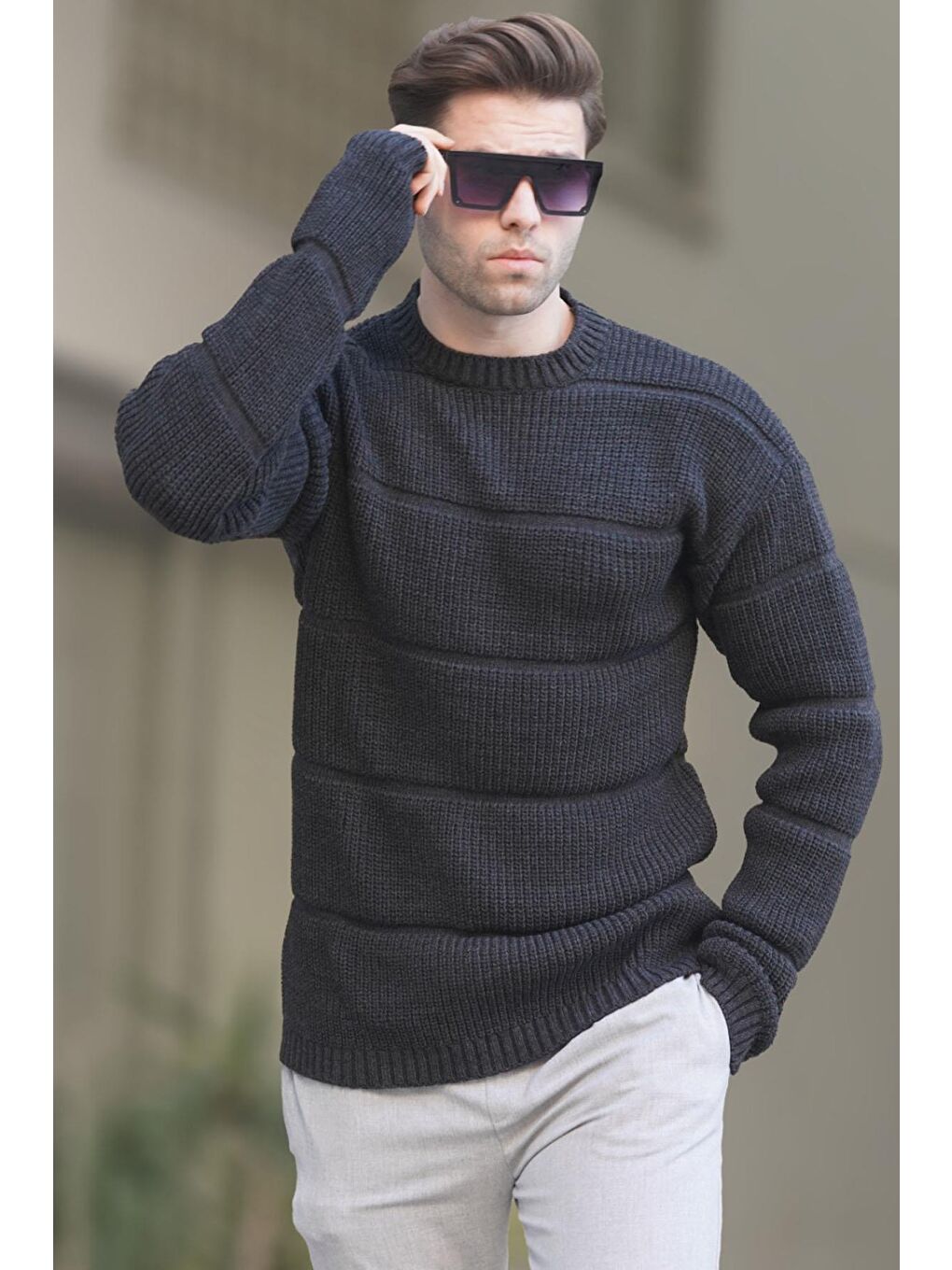 Antrasit Bisiklet Yaka Örme Kazak 6855-1