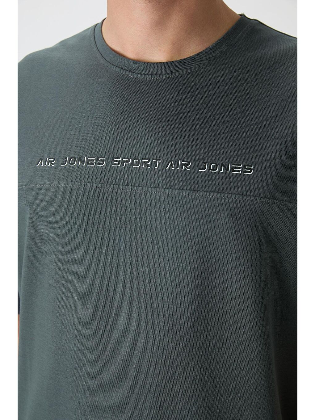 AIR JONES Haki Pamuklu Kalın Yüzeyi Dokulu Oversize Fit  Baskılı Erkek T-Shirt - 88371 - 1