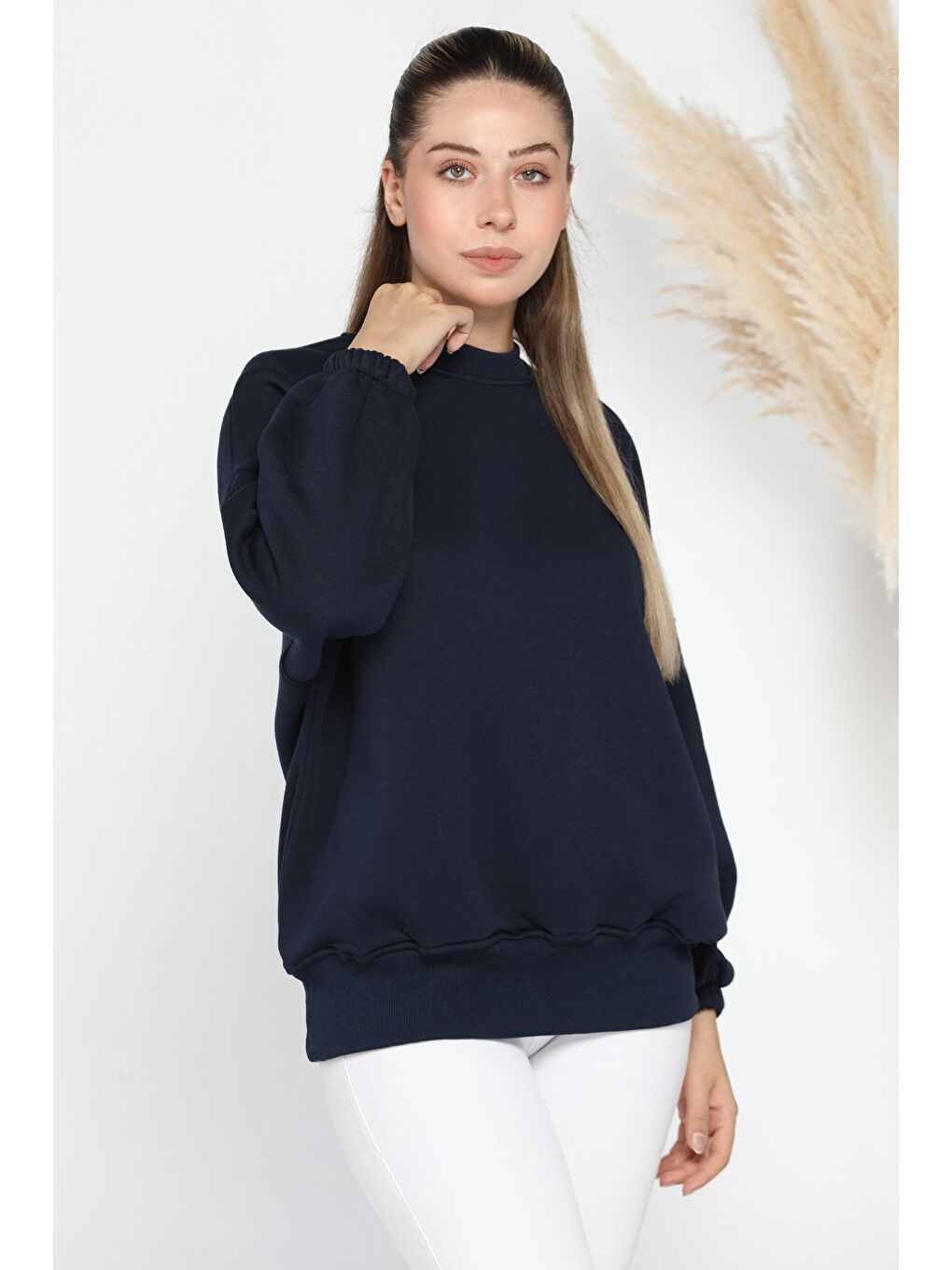 GÜLSELİ Lacivert Kadın Şardonlu Üç İplik Sweatshirt - 1