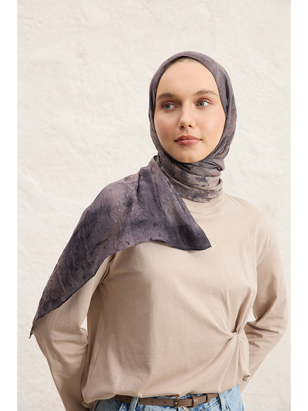 Bej Vela Desenli Pamuk Şal Vizon-2