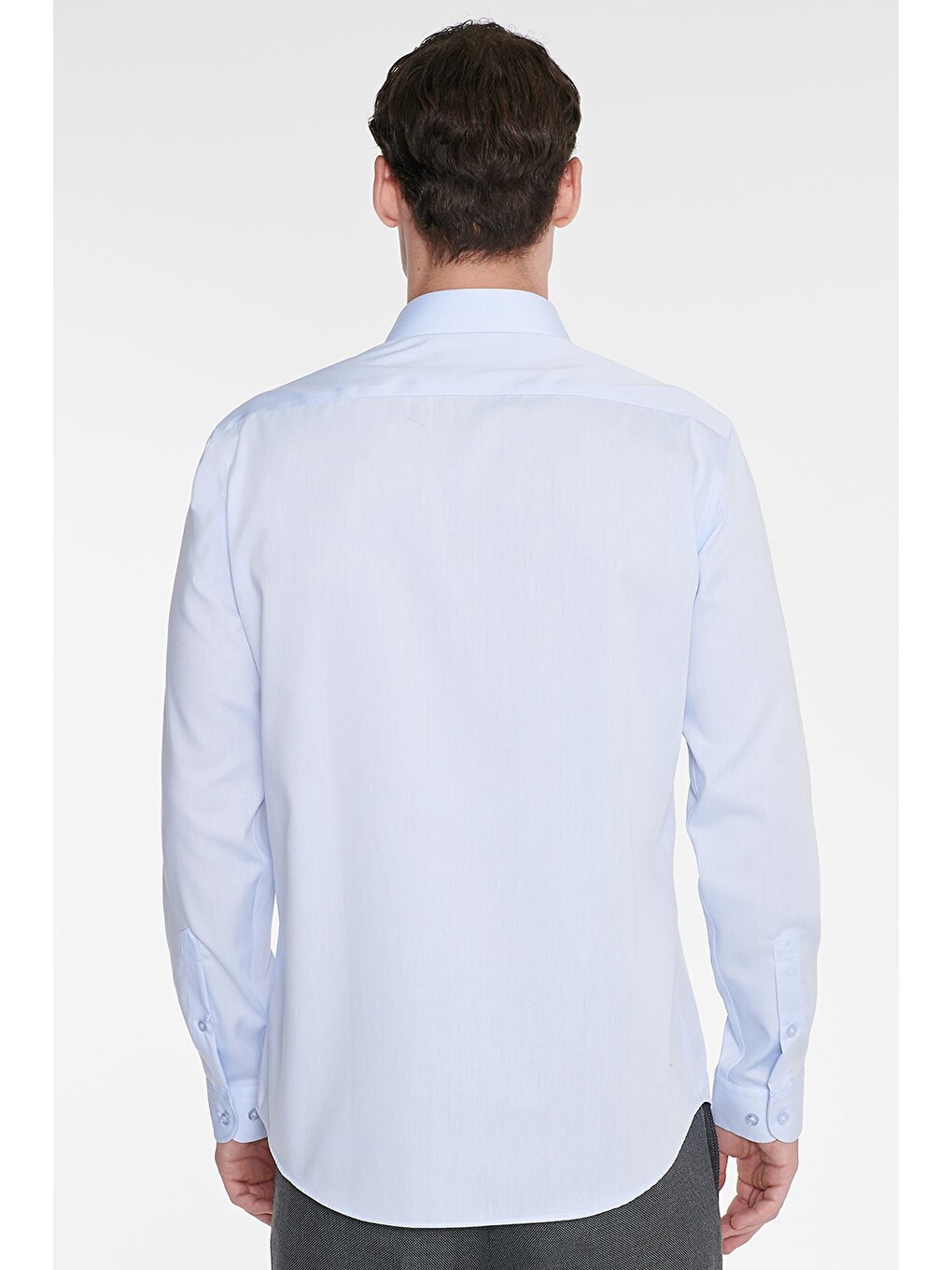 Erkek Açık Mavi Non-ıron Ütü Gerektirmeyen %100 Pamuk Slim Fit Dar Kesim Klasik Yaka Gömlek-5