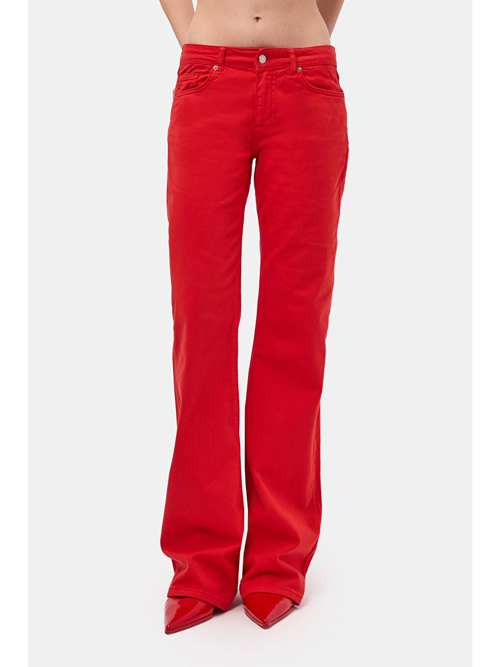 Kadın Kırmızı 6s6-19 Mid Rise Flare Fit Denim Jean