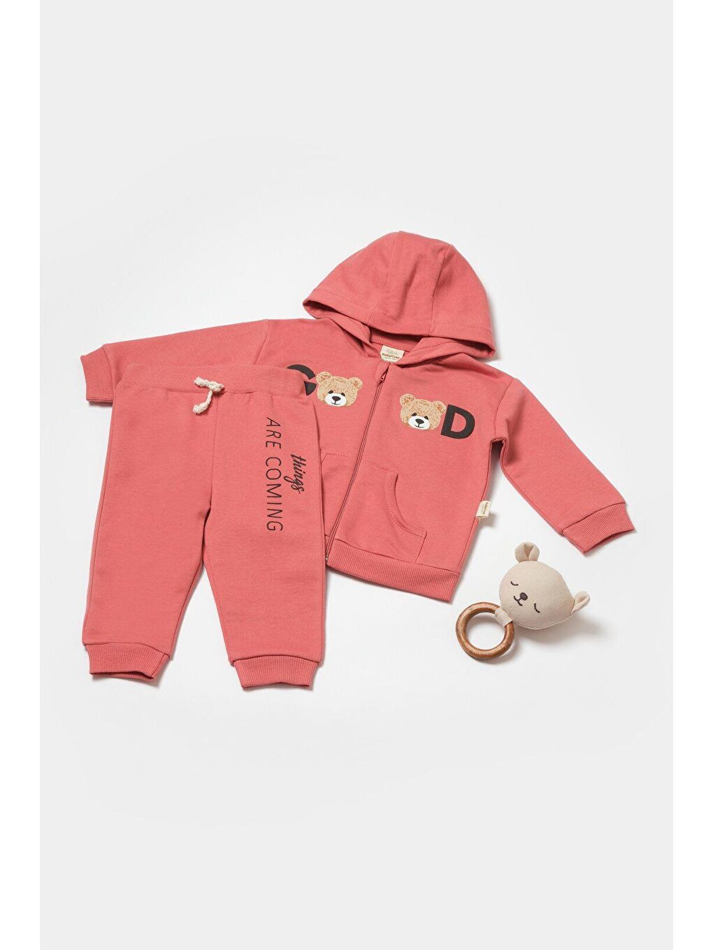 BabyCosy Organic  Pembe Kapüşonlu Ceket & Pantolon