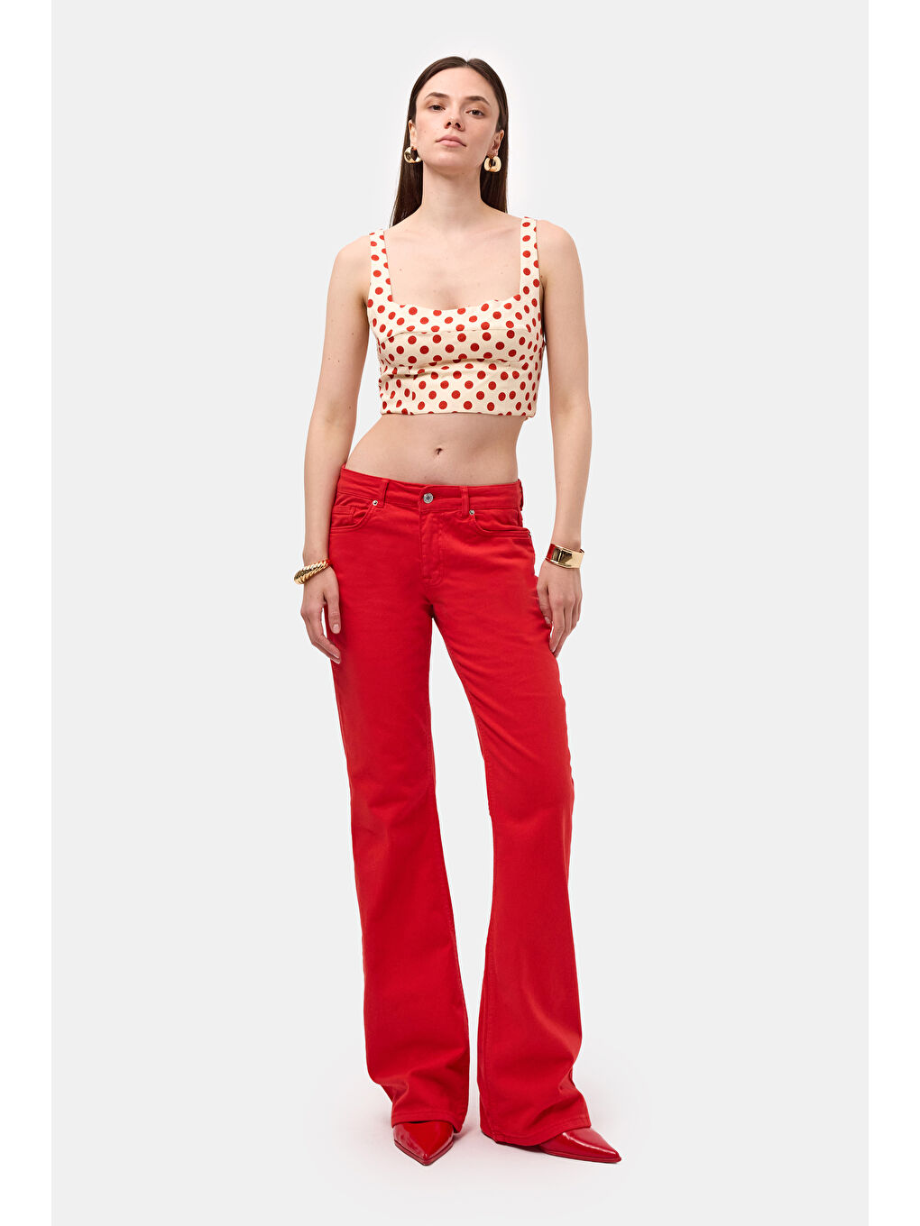 Kadın Kırmızı 6s6-19 Mid Rise Flare Fit Denim Jean-1