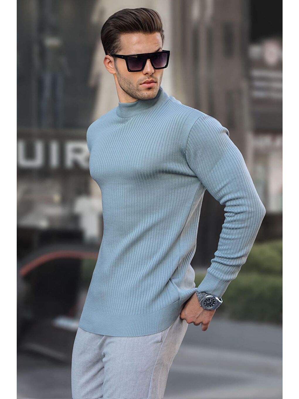 Turkuaz Su Yeşili Balıkçı Yaka Erkek Triko Kazak 6822