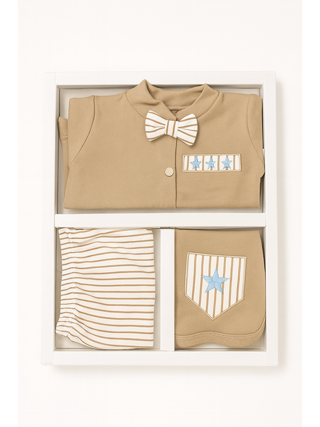 Kahverengi Erkek Bebek Kutulu Papyonlu 5li Hastane Çıkış Seti-1