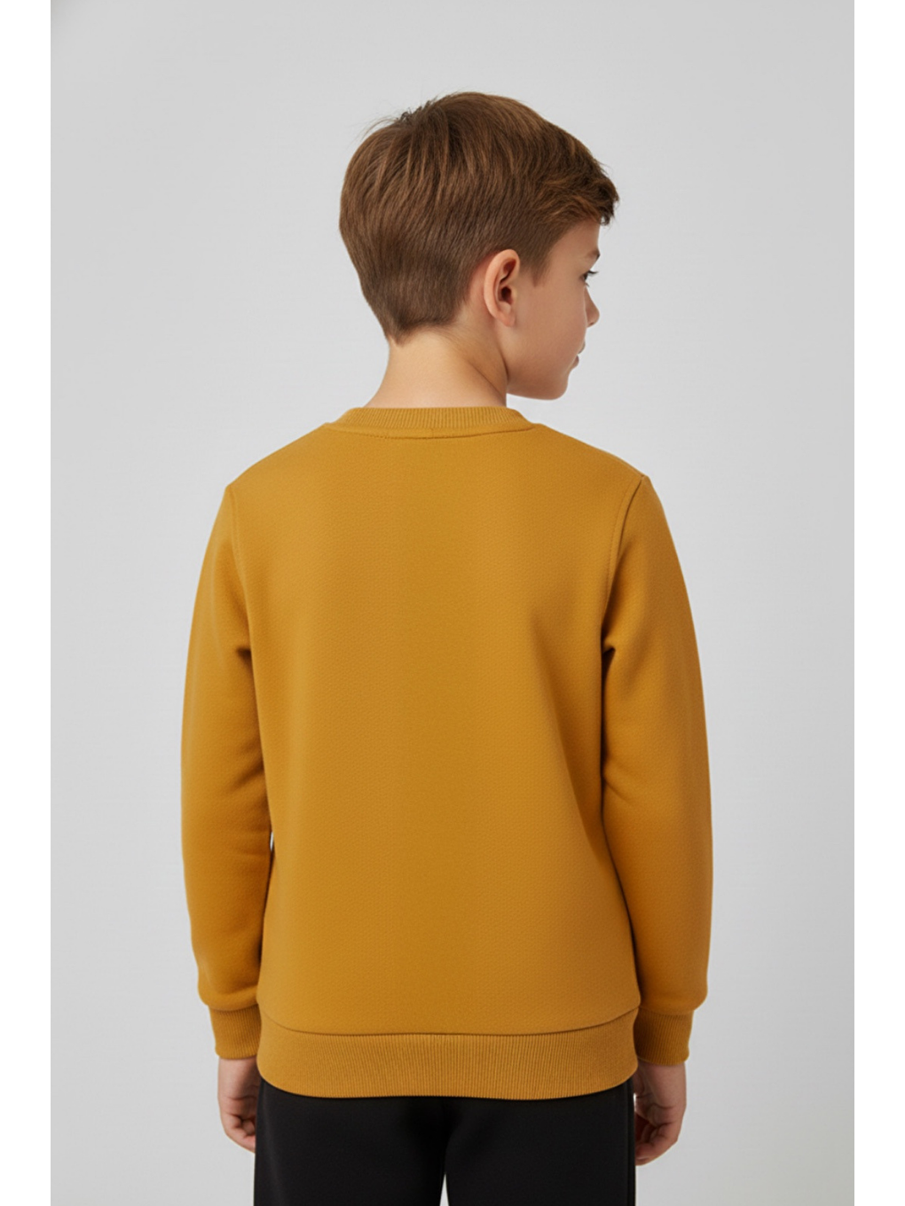 Sarı Unisex Çocuk Dikiş Detaylı 3 İplik Hardal Sweatshirt 8-9 Yaş-1