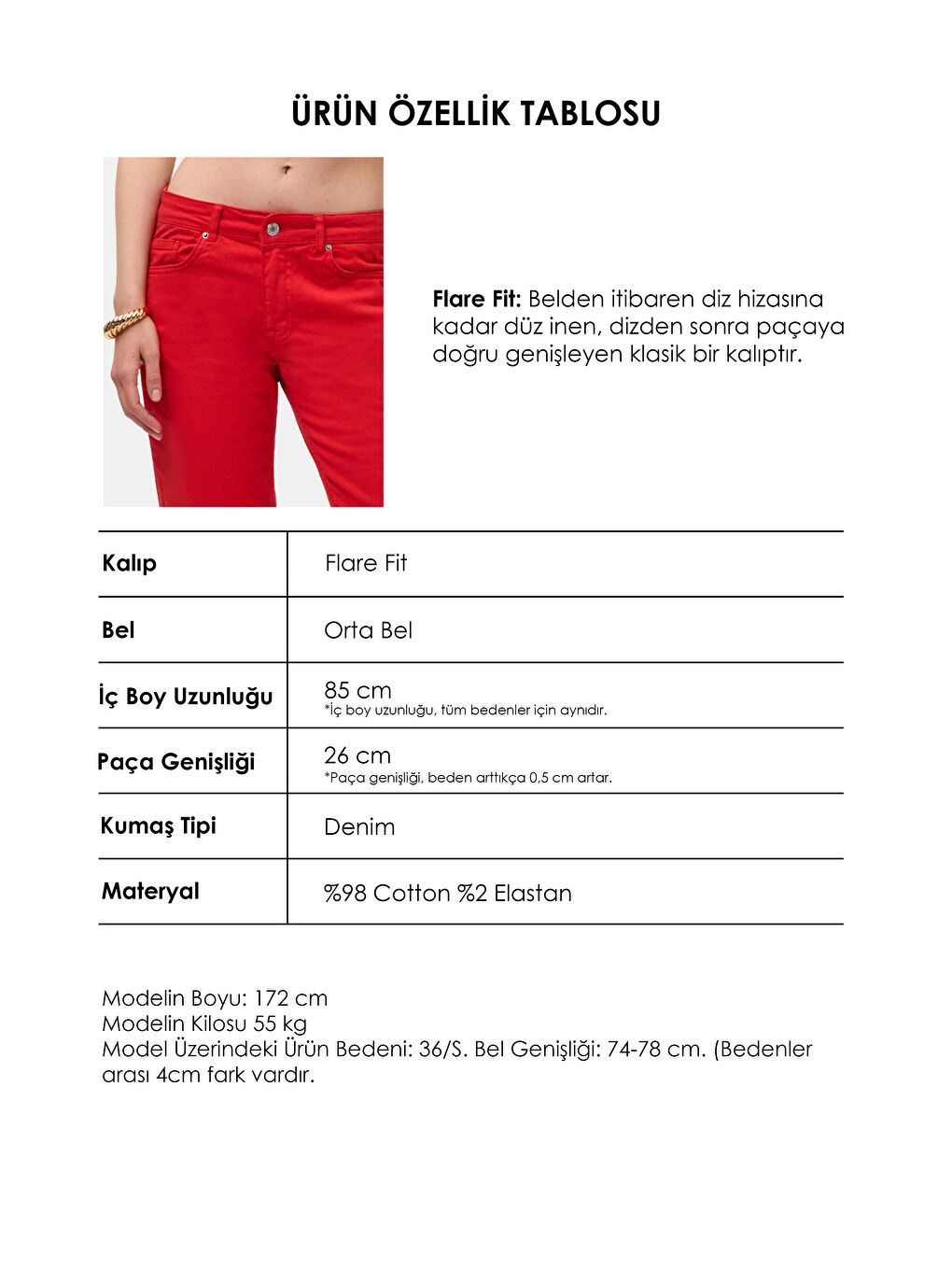 Kadın Kırmızı 6s6-19 Mid Rise Flare Fit Denim Jean-5