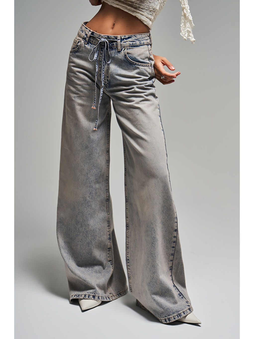 Mavi Kadın T.Kot Rengi 4s5-90 Palazzo Fit Bağcıklı %100 Pamuk Denim Jean