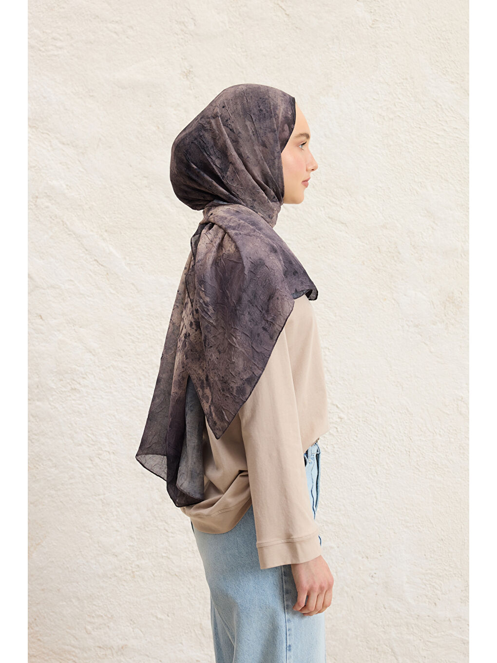 Bej Vela Desenli Pamuk Şal Vizon-5