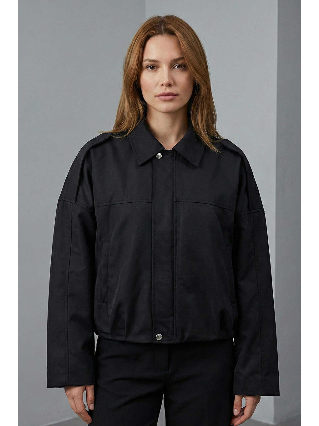 Siyah Kadın Oversize Kısa Ceket 0732