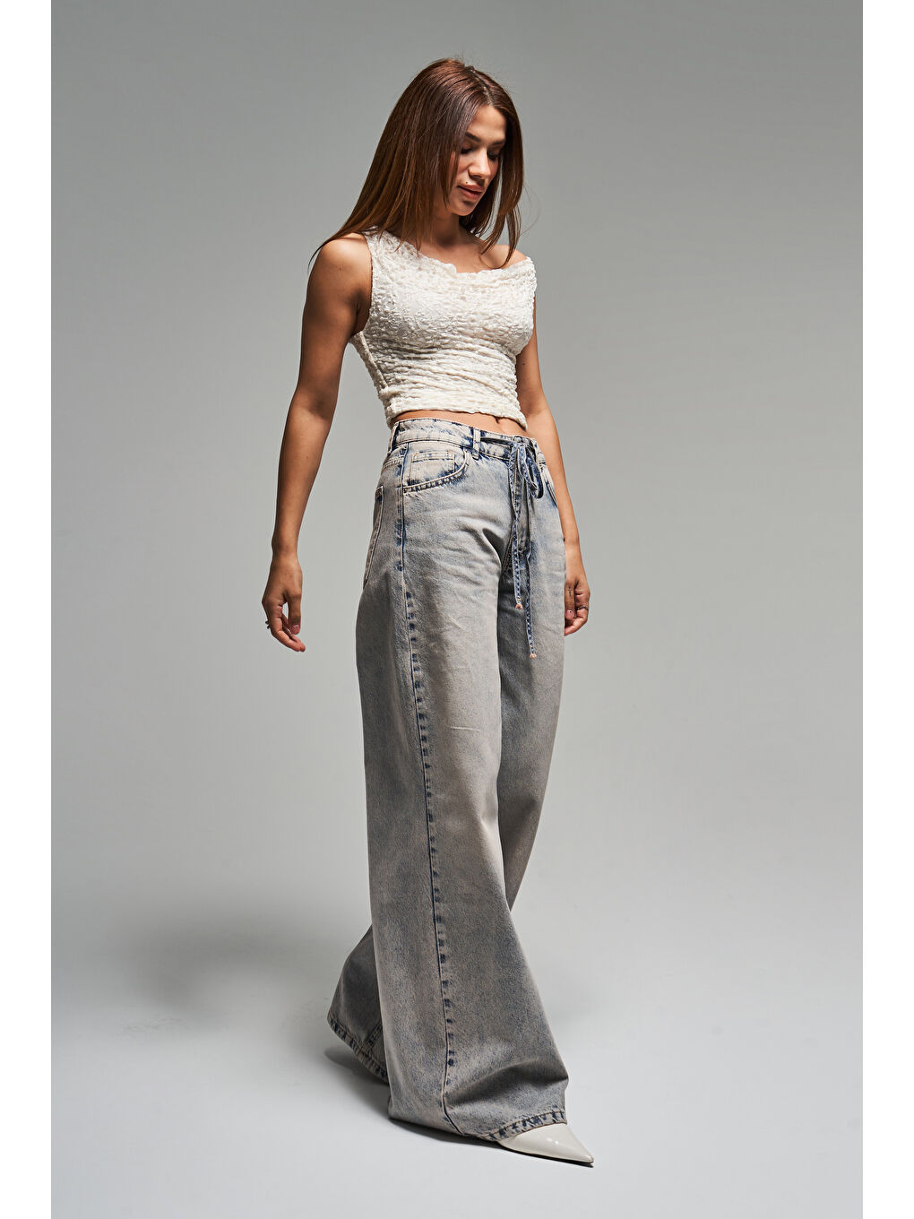 Mavi Kadın T.Kot Rengi 4s5-90 Palazzo Fit Bağcıklı %100 Pamuk Denim Jean-1