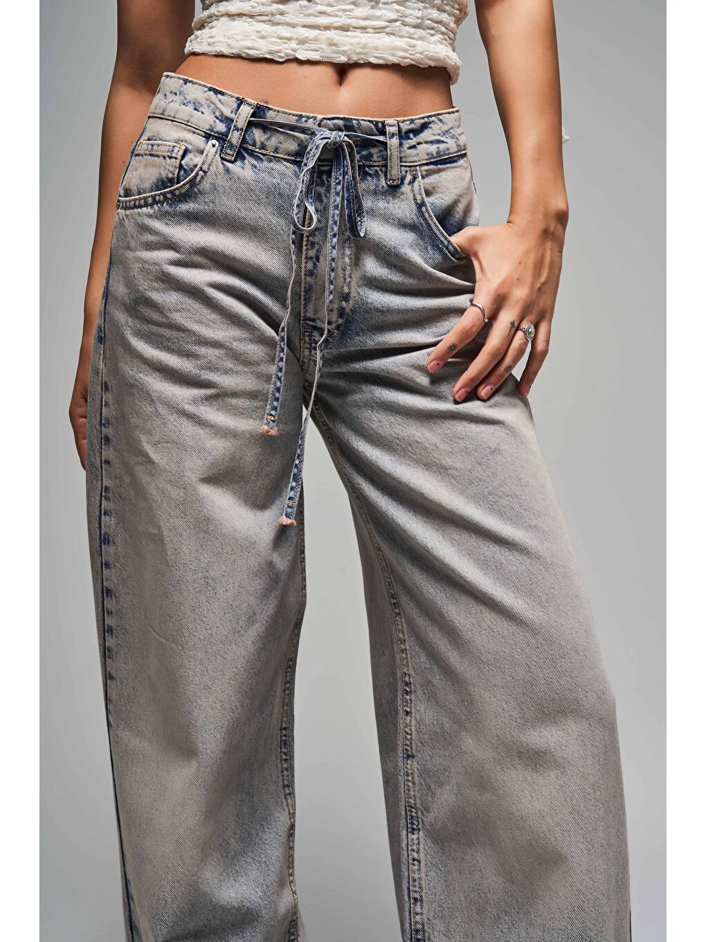 Mavi Kadın T.Kot Rengi 4s5-90 Palazzo Fit Bağcıklı %100 Pamuk Denim Jean-3