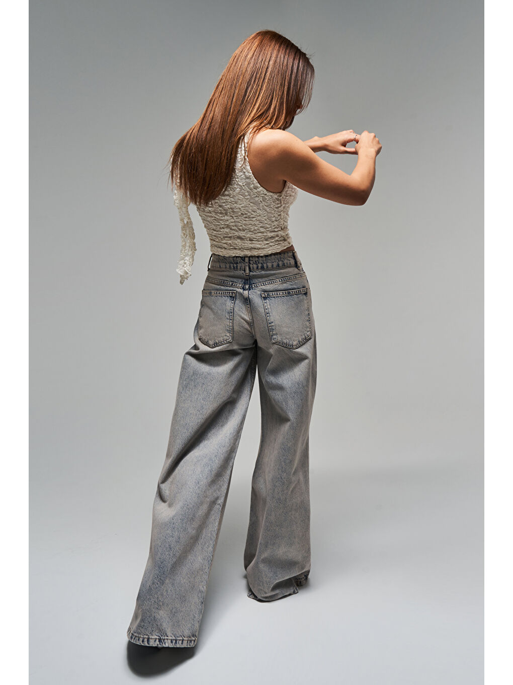 Mavi Kadın T.Kot Rengi 4s5-90 Palazzo Fit Bağcıklı %100 Pamuk Denim Jean-4