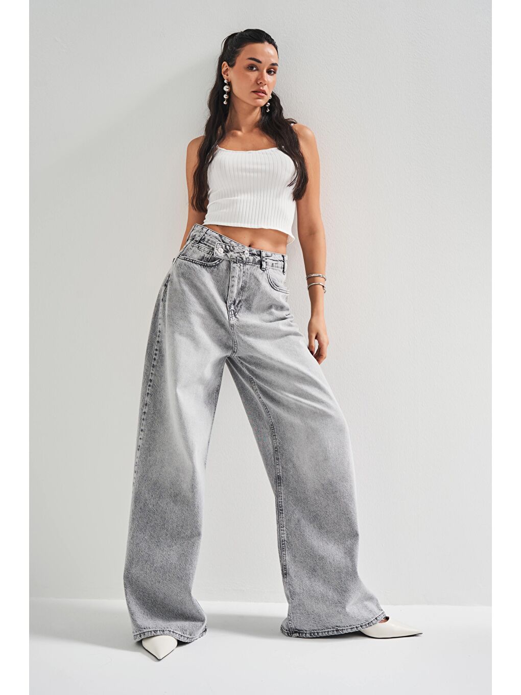 Kadın Gri Jean Rengi 4S5-12 Mega Baggy Fit Bol Kesim %100 Pamuk Denim Jean-1