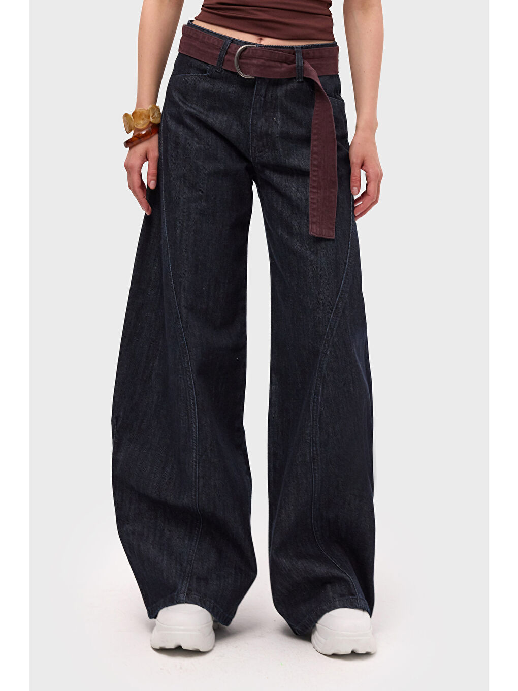 Kadın İndigo Selvedge 7s6-50 Barrel Fit Kemer Detaylı Tasarım Denim Jean-2