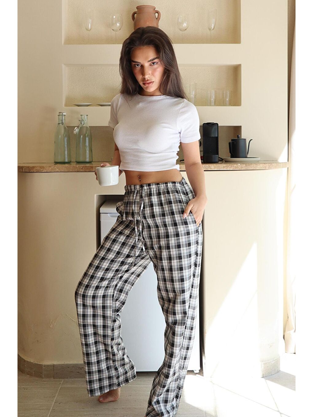 Antrasit Ekoseli Kadın Pantolon Mg2401-1