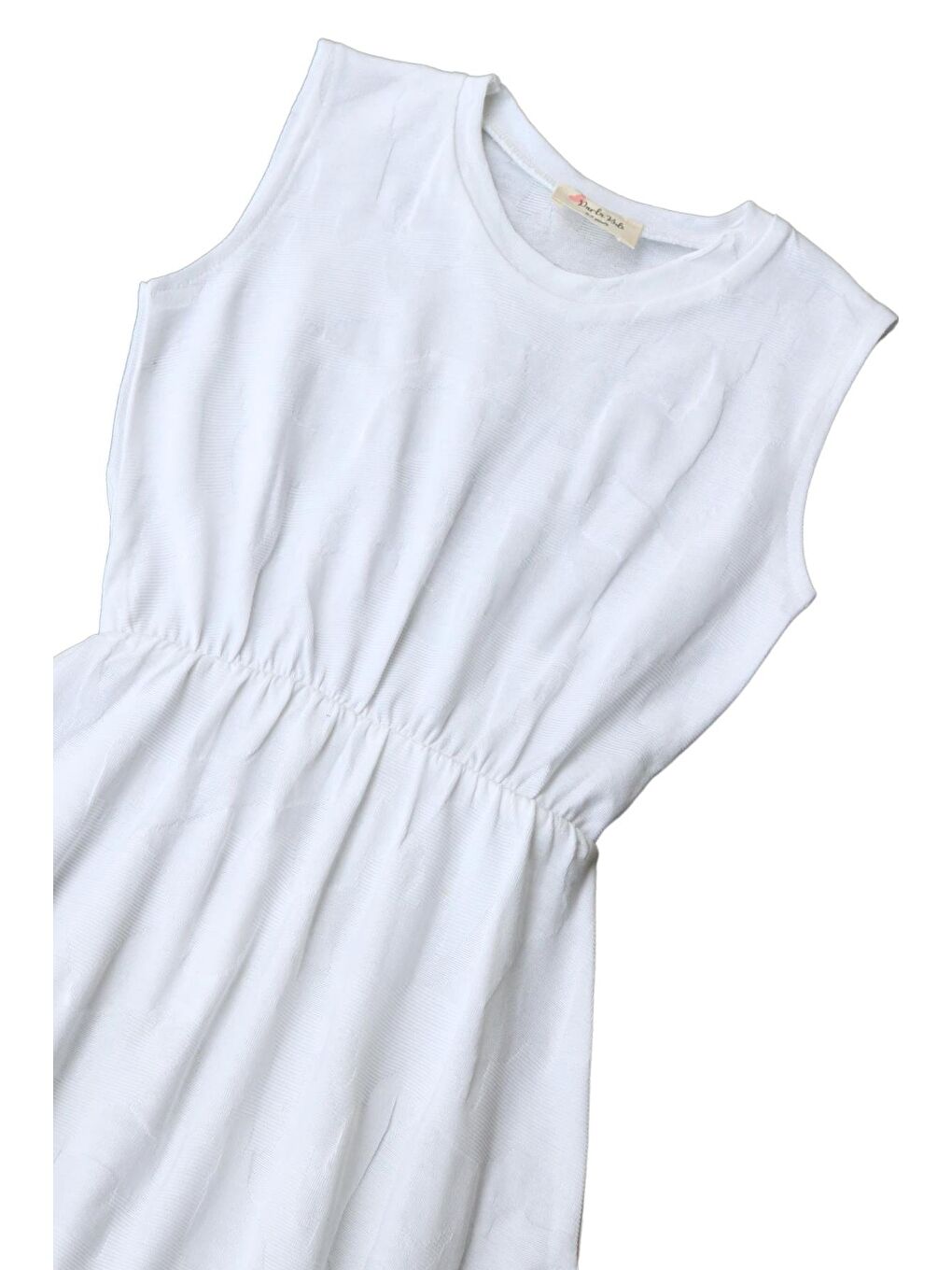 Beyaz Kız Çocuk Kabartma Desenli Elbise Turuncu Toka Takım-4