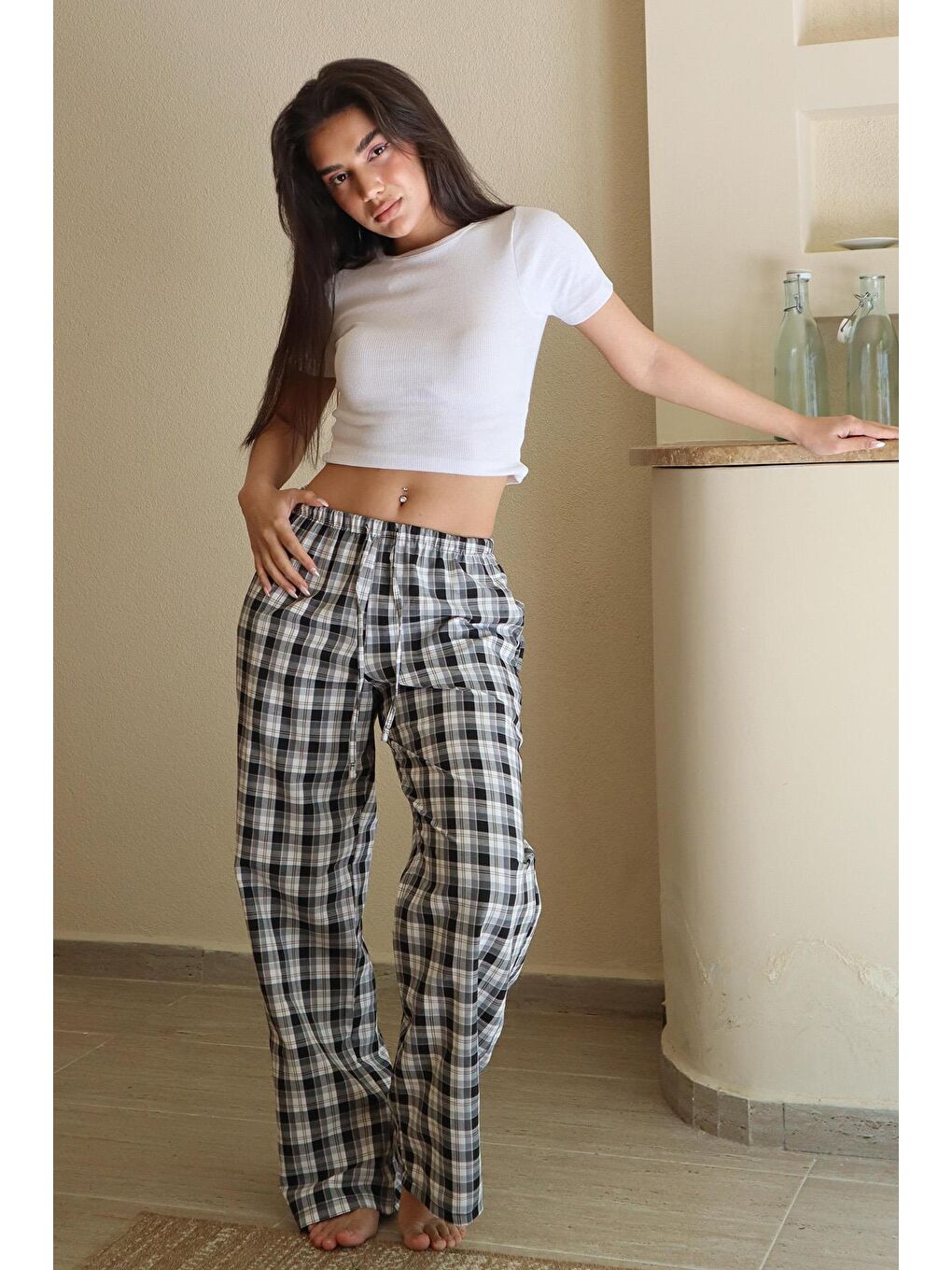 Antrasit Ekoseli Kadın Pantolon Mg2401-4