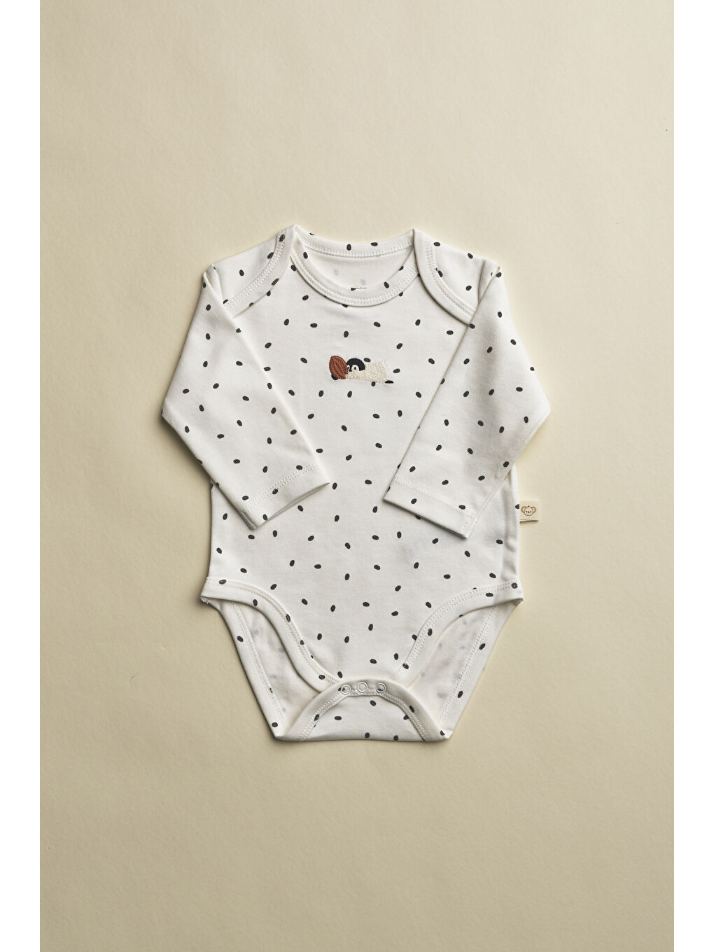 Ekru Penguen Nakışlı Uzun Kollu Çıtçıtlı Bebek Body