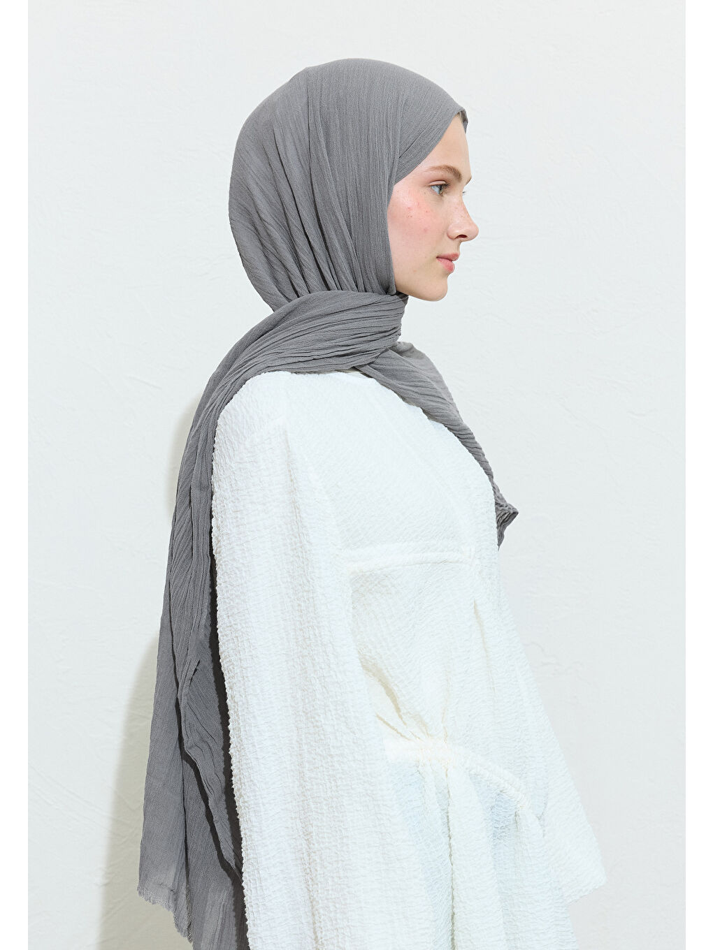 Gri PAMUKLU KETEN ŞAL CHIA SEED WATER-2