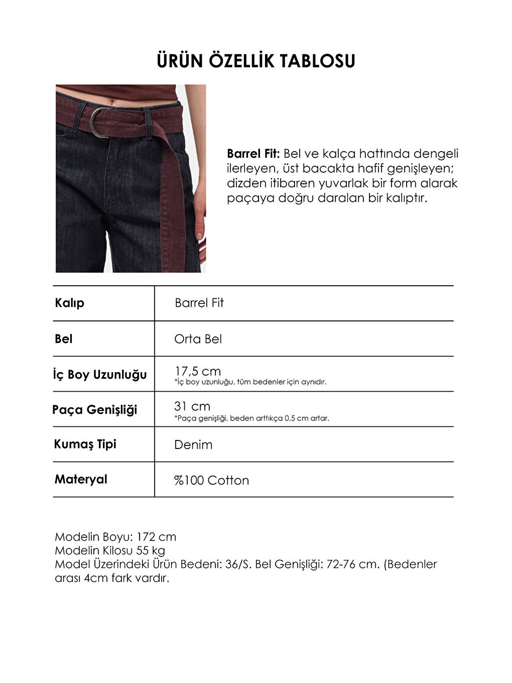 Kadın İndigo Selvedge 7s6-50 Barrel Fit Kemer Detaylı Tasarım Denim Jean-5