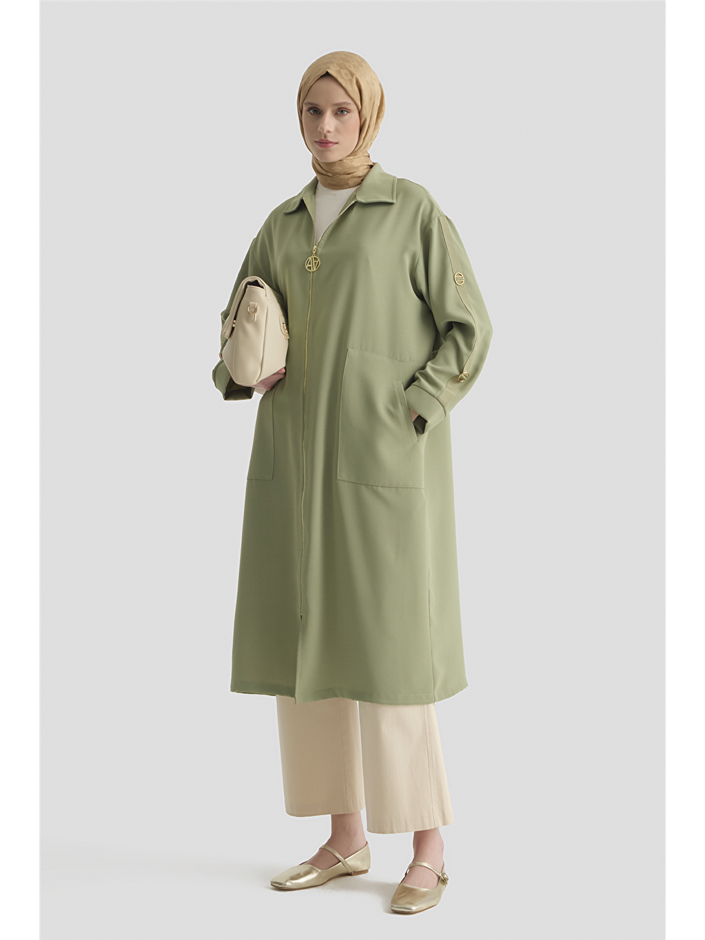 Fermuarlı Ferace Haki-1