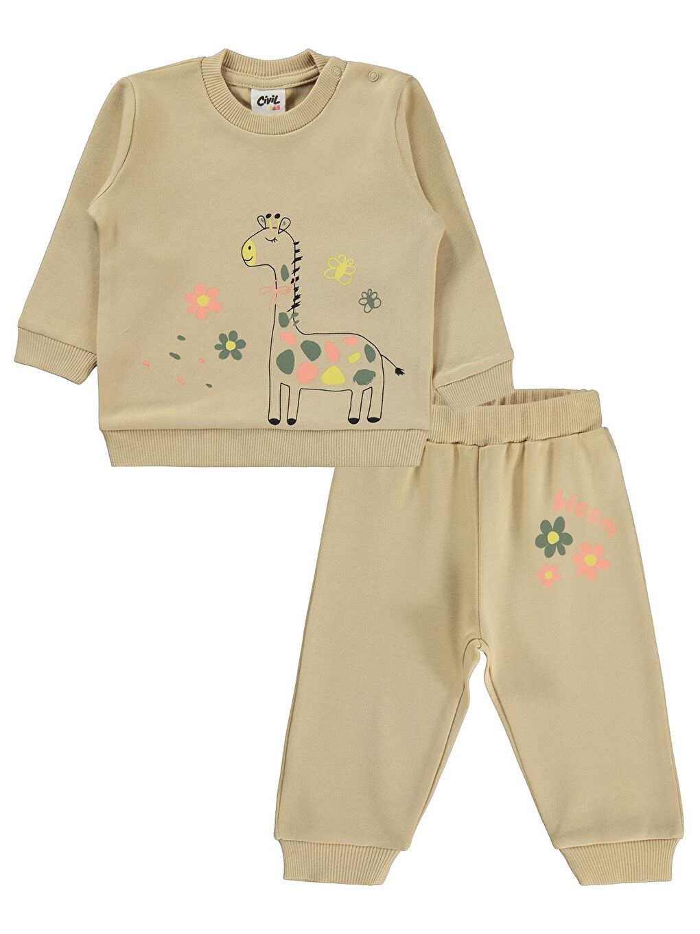 Baby Zürafa Baskılı 6-18 Ay Takım - Kahverengi 9-12 Ay-1