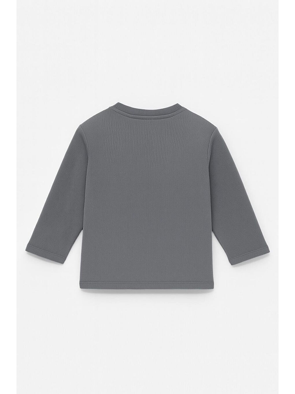 Antrasit Unisex Çocuk Happiness Nakışlı Cepli Fitilli Kaşkorse Tişört-1