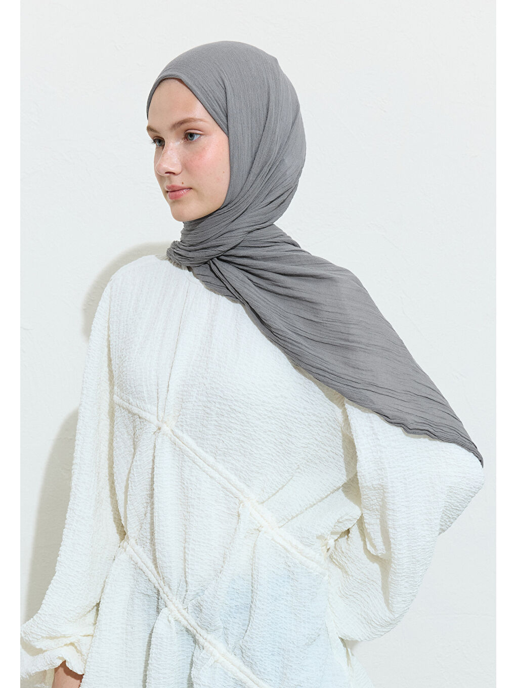 Gri PAMUKLU KETEN ŞAL CHIA SEED WATER-4