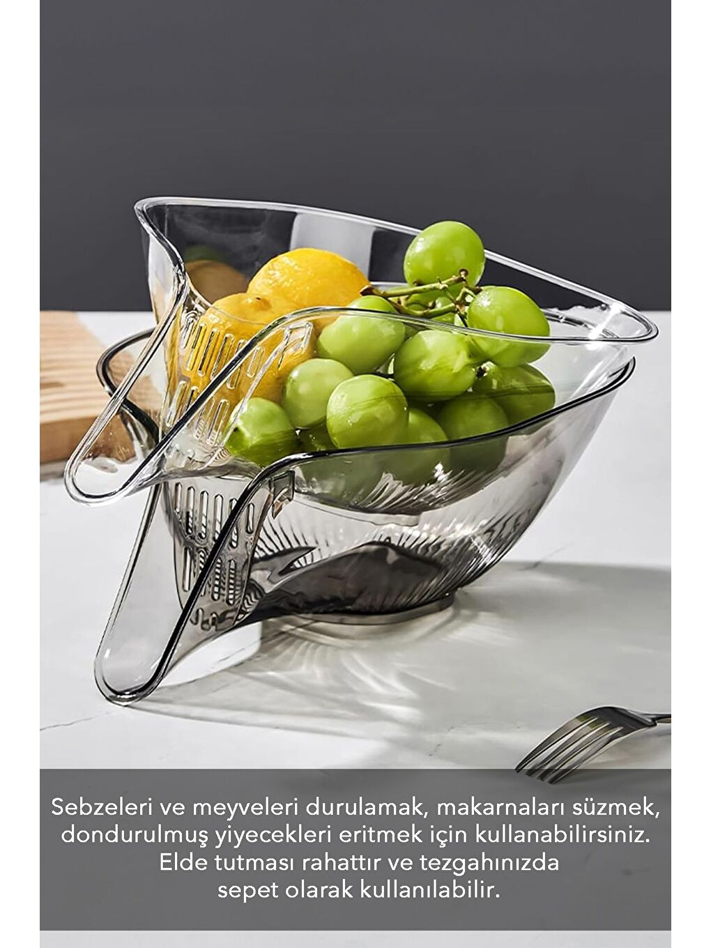 Karışık 2'li Pratik Mutfak Süzgeci Meyve Sebze Yıkama Süzme Süzgeci-2