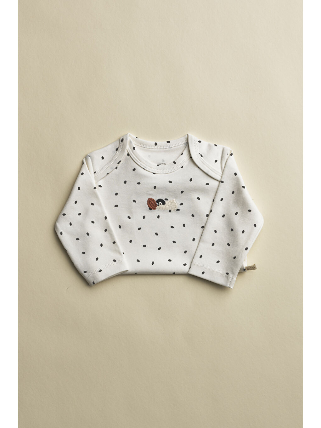 Ekru Penguen Nakışlı Uzun Kollu Çıtçıtlı Bebek Body-1