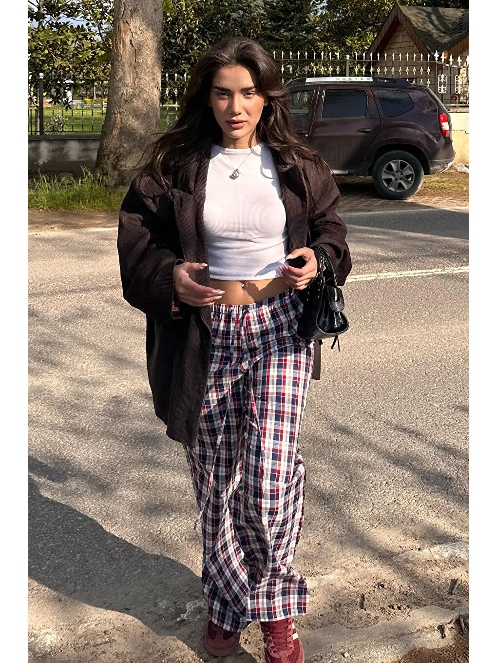 Kırmızı Ekoseli Kadın Pantolon Mg2401-1