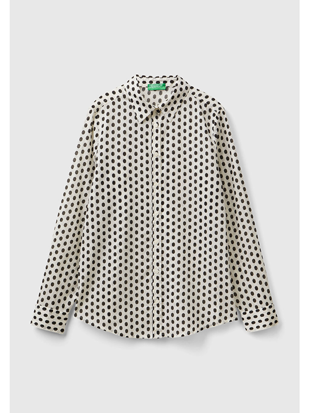 Kadın Beyaz %100 Pamuk Desenli Gömlek-1