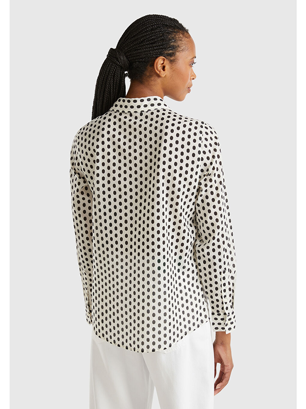 Kadın Beyaz %100 Pamuk Desenli Gömlek-2