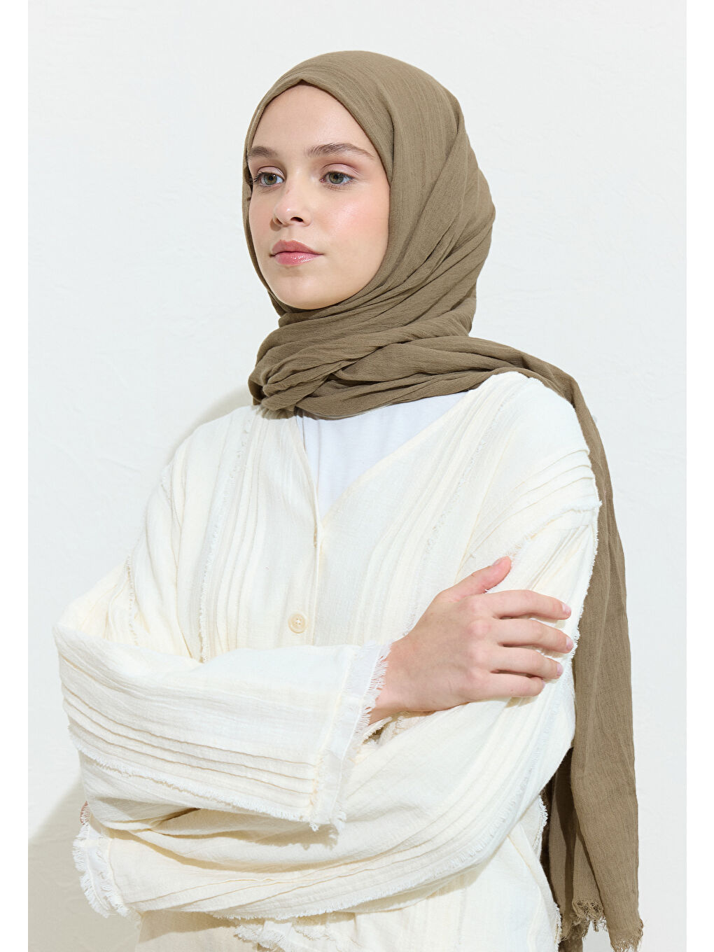 Bej PAMUKLU KETEN ŞAL COOKIE DOUGH-1