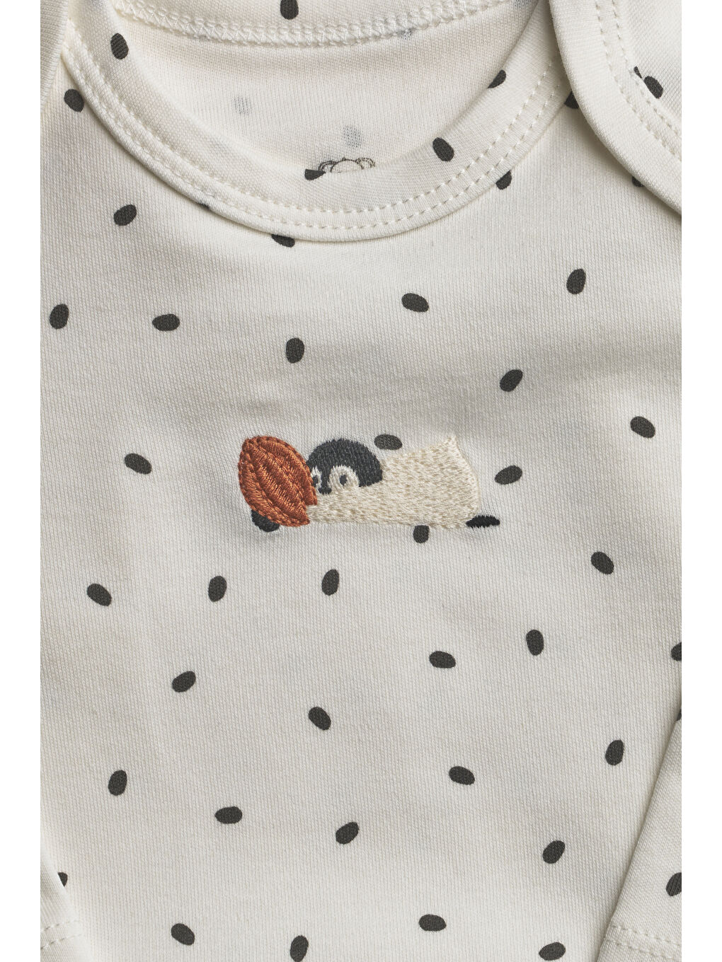 Ekru Penguen Nakışlı Uzun Kollu Çıtçıtlı Bebek Body-2