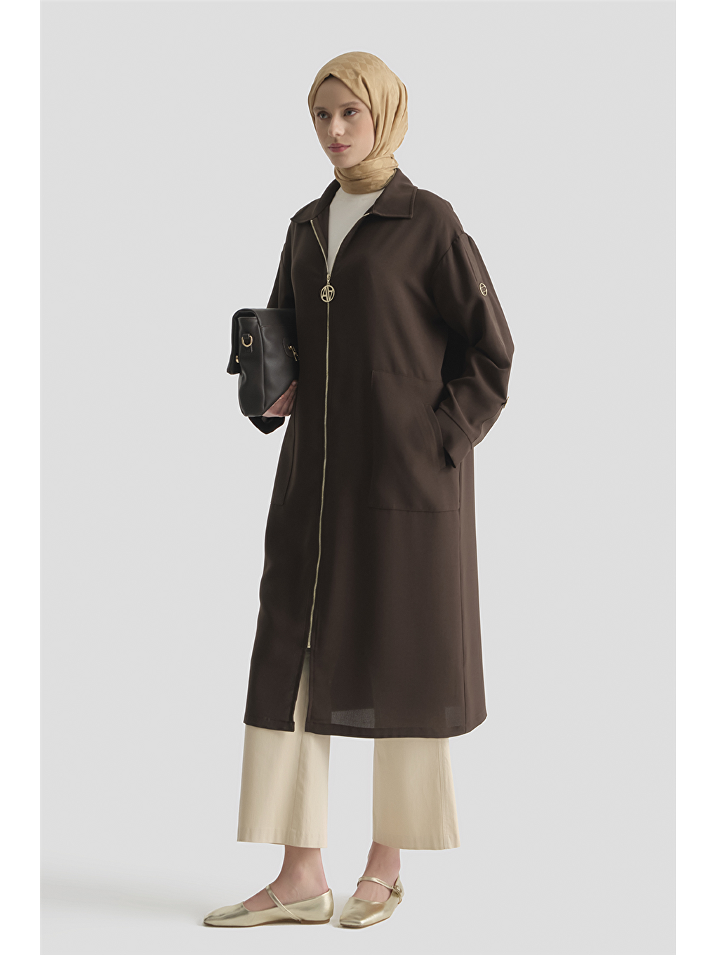 Kahverengi Fermuarlı Ferace Kahve-1