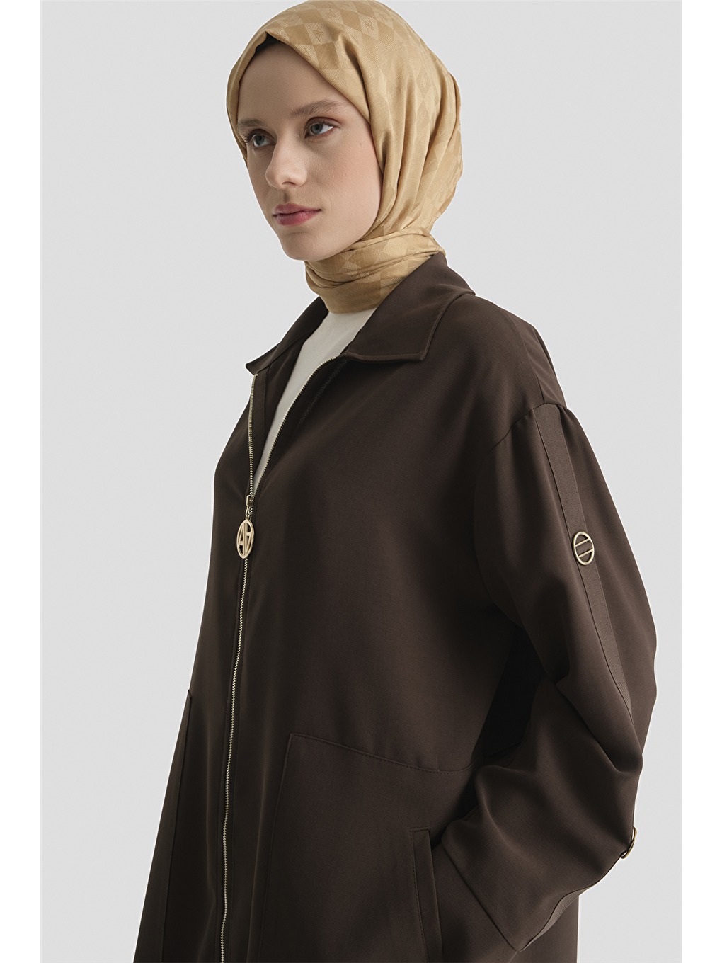 Kahverengi Fermuarlı Ferace Kahve-3