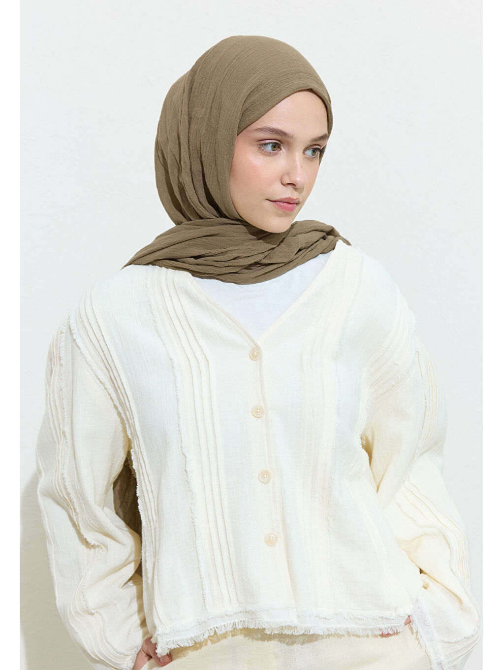 Bej PAMUKLU KETEN ŞAL COOKIE DOUGH-2