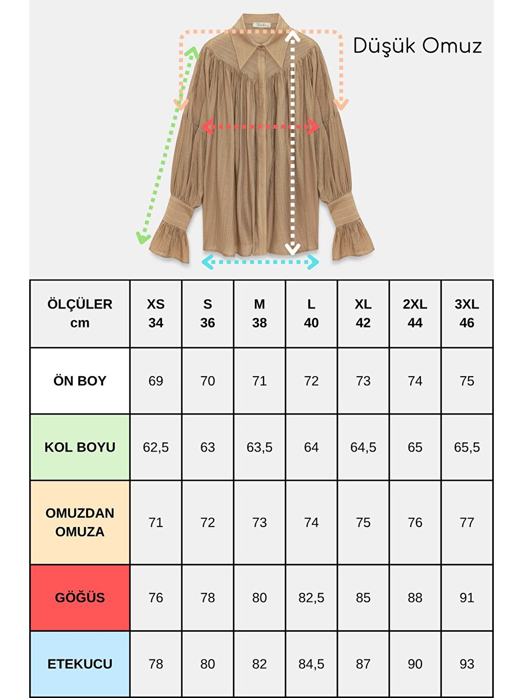 Kahverengi Koyu Vizon Kadın Oversize Büzgülü Düşük Omuz Dokulu Gömlek - Manşet Detaylı-1