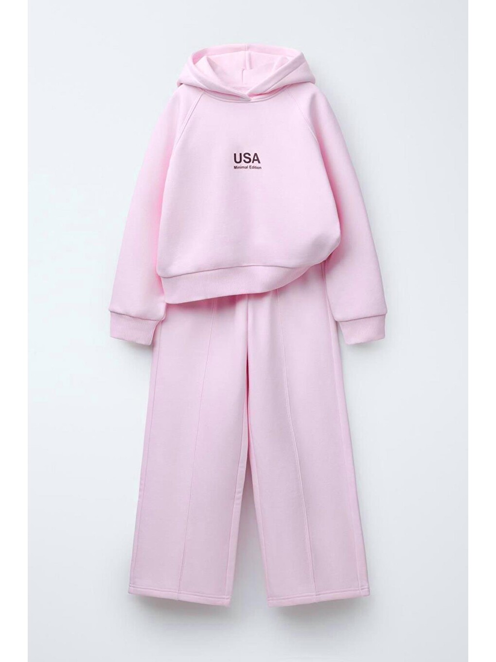 Pembe Kız Çocuk Kapüşonlu Baskılı Alt Üst Takım