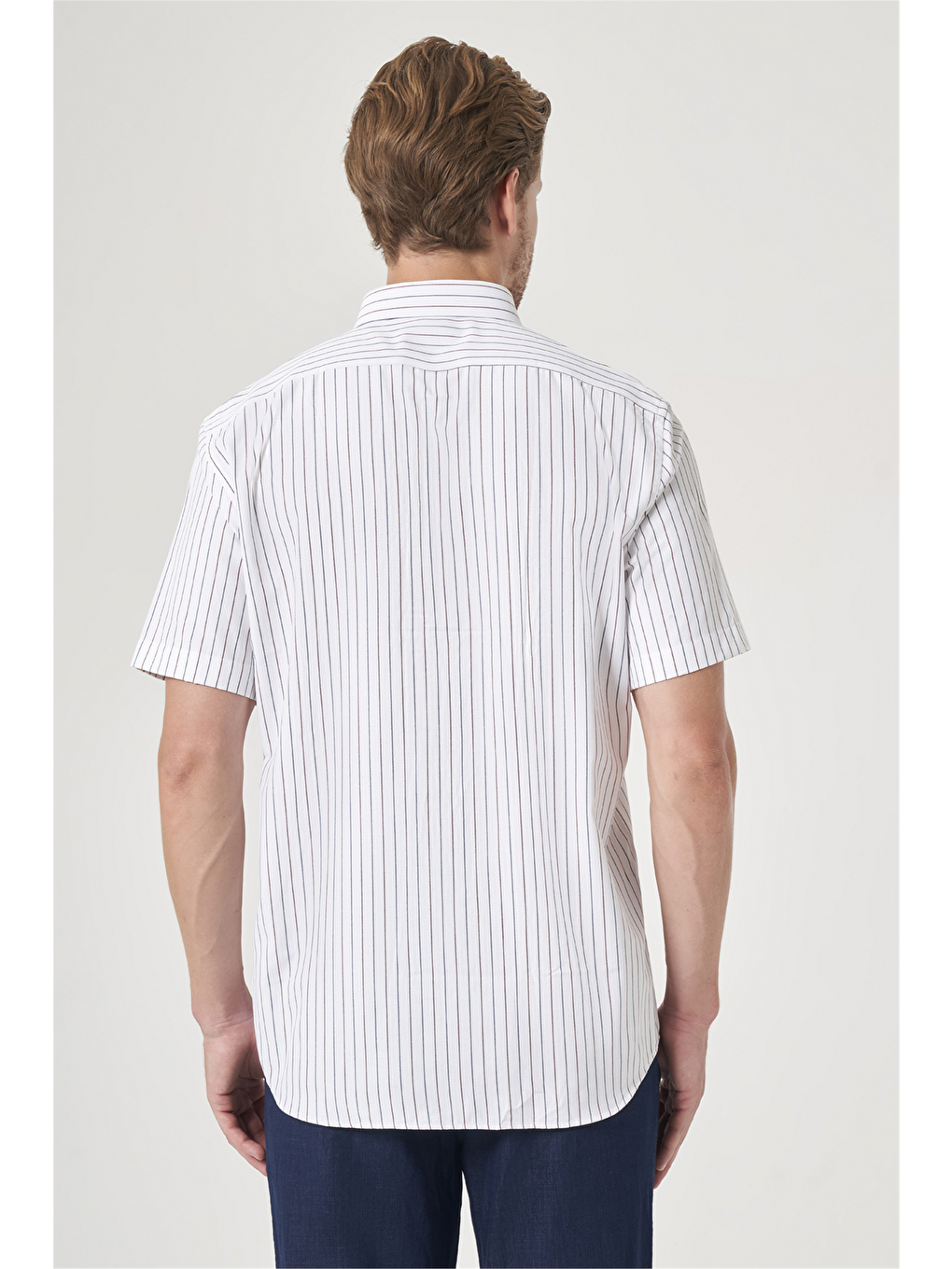 Beyaz-bordo Düğmeli Yaka Kısa Kol Cepli Oxford Comfort Fit Pamuklu Gömlek 1004260187-4