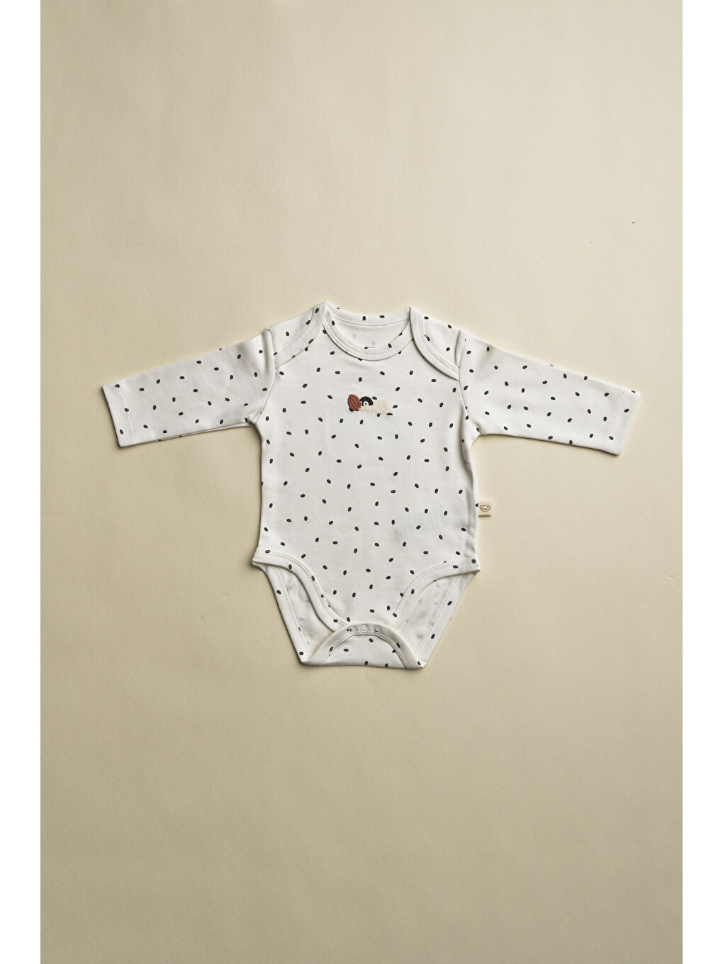 Ekru Penguen Nakışlı Uzun Kollu Çıtçıtlı Bebek Body-4
