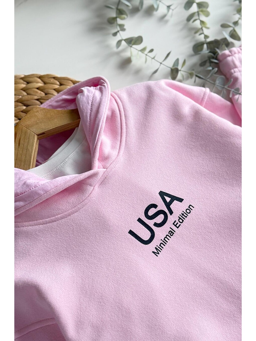 Pembe Kız Çocuk Kapüşonlu Baskılı Alt Üst Takım-2
