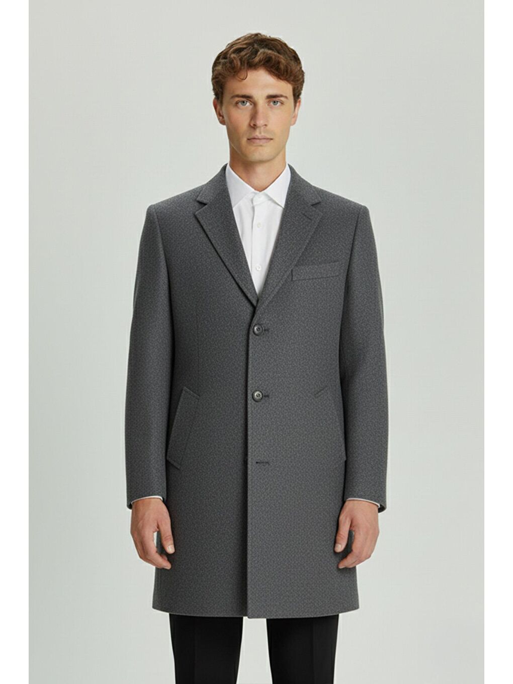 Giotelli Gri Regular Fit Yün Karışımlı Ceket Yaka Orta Boy Erkek Palto
