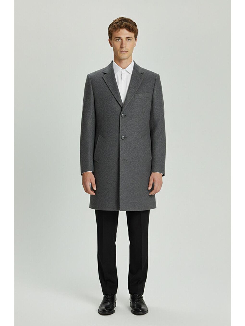 Giotelli Gri Regular Fit Yün Karışımlı Ceket Yaka Orta Boy Erkek Palto-1
