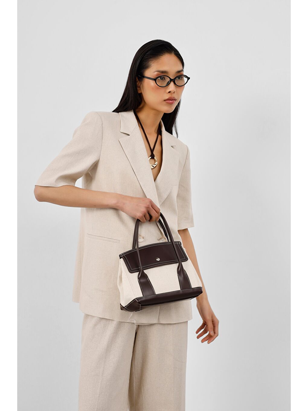 Kahverengi Suede Garnili Kanvas El Ve Çapraz Kahve-1