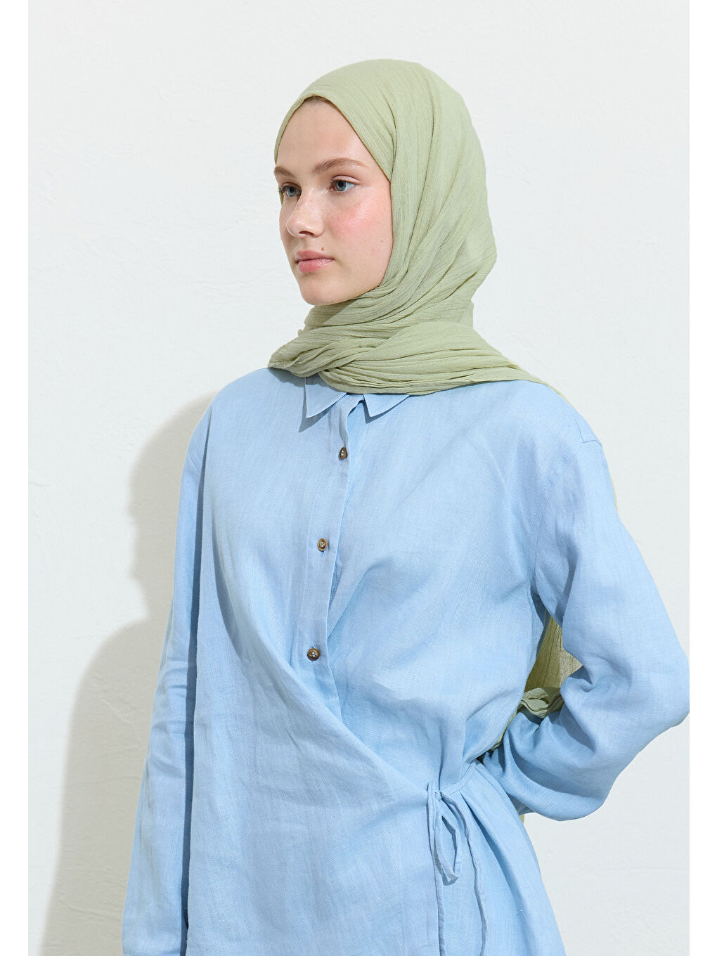 Yeşil PAMUKLU KETEN ŞAL PISTACHIO CREAM-1