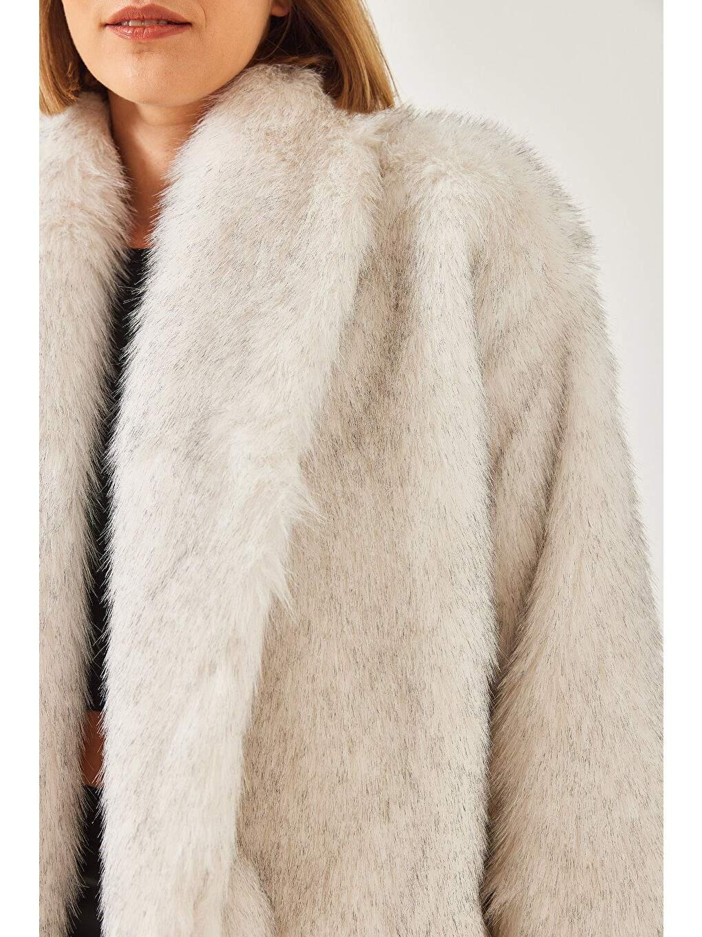 Beyaz Kadın Premium Suni Kürk Ceket-5